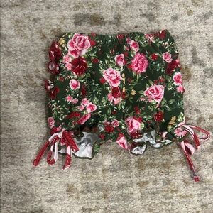 Sweet Honey Floral Short Bloomers With Ribbon Tie and Ruffle Bottom
